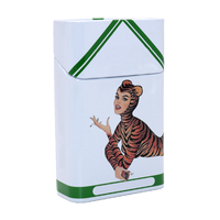 Boîte en métal vintage personnalisée imprimée, étui artistique pour le stockage du tabac et des accessoires de fumage, avec couvercle à charnière, mince et portable
