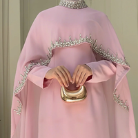 Robe Musulmane Sharut de Gros, Kaftan de Dubaï pour le Ramadan et l'Aïd, Robes de Soirée Scintillantes de Luxe, Col en Strass, Cape Élégante, Robe Abaya pour Femmes Musulmanes