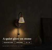Applique murale en travertin, abat-jour en pierre naturelle conique, LED E27 3000K blanc chaud, pour chambre à coucher, chevet, couloir, dressing