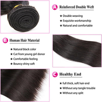 Paquetes de Cabello Humano Mixto con Cierre, Cabello Virgen Liso Natural con Cierre, Frontal de Encaje HD 12A y Paquetes de Cabello