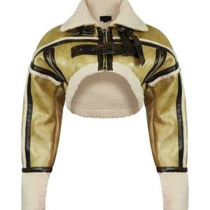 Nouvelle veste courte en cuir PU pour femme, style streetwear, avec col en fourrure, coupe ample, chaude et élégante, pour l'hiver - Product Image 2