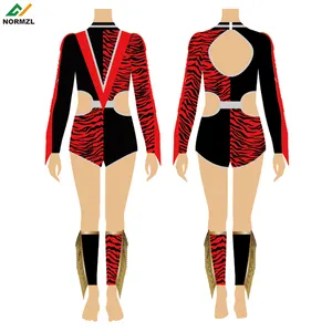 Normzl Black Majorette Dance Costumes With Fringes Sublimated Print Sequins Majorette Uniform Custom