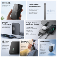 Batterie externe magnétique sans fil 5000 mAh avec logo personnalisé OEM, mini chargeur portable mince pour téléphone, cadeaux, commande en gros, usine