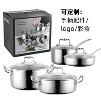 Ensemble de 8 pièces de batterie de cuisine pour lait, en acier inoxydable, à fond double épaissi, avec poignée unique, style coréen, antiadhésif, avec couvercle en verre, pour le marché international