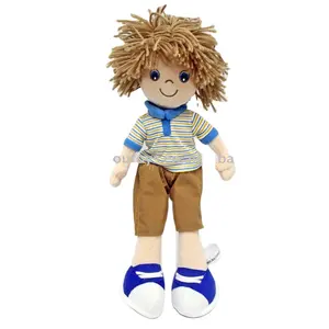 Customized Cute Cartoon Design Soft Stuffed Light Brown Hair Plush Boy Toy Doll