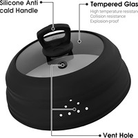 Couvercle de casserole universel pliable, couvercle en verre trempé avec bord en silicone de qualité alimentaire, couvercle de cuisson multi-tailles résistant à la chaleur