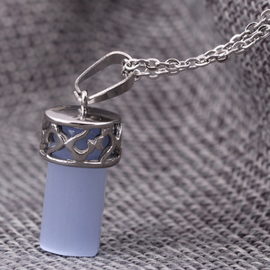 Sterling Silver <b>Pendant</b> With Blue <b>Opal</b> Stone Cylindrical Shape Everyday Wear Necklace For Women - Product Image 3