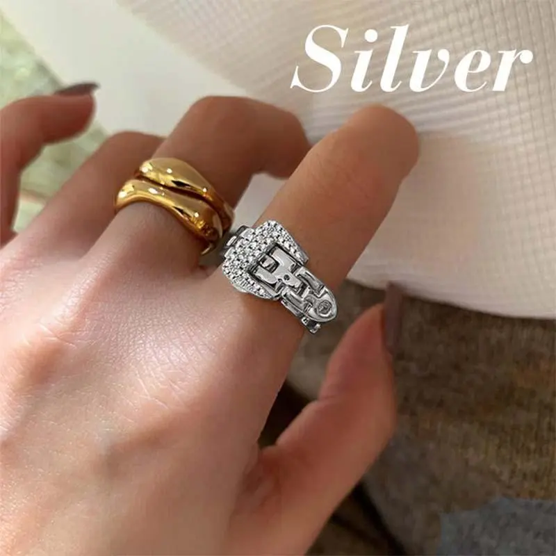 Shopify Hot Verkopers Modieuze Verstelbare Sterling Zilveren Metselwerk Riem Gesp Ring Voor Vrouw