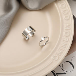 2 шт./пара модные, покрыты золотом, серебром, выдалбливают бабочка в форме сердца с изображением Луны и звезд, в форме дельфина женские Регулируемый Открытие Кольца - Product Image 5