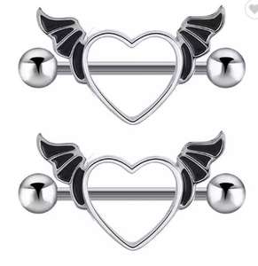 2024 nuevo Punk 14G Acero quirúrgico barra recta ala pezón <span class=keywords><strong>Piercing</strong></span> para mujeres acero inoxidable negro Ángel ala pezón anillo - Product Image 1