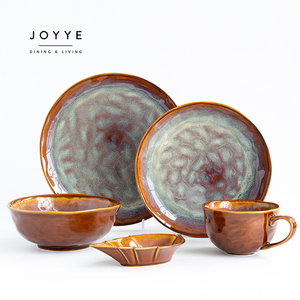 Joyye 2025 Mới Mùa Thu Maple Leaf Hình Dạng Tấm Gốm Bộ Đồ Ăn Đồ Đá Nâu Hổ Phách Phản Ứng Đồ Đá Bộ Đồ Ăn - Product Image 5