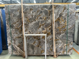 Dalles de marbre doré poli de luxe avec veines dorées de Versailles, carreaux de marbre fusion pour murs et sols - Product Image 6