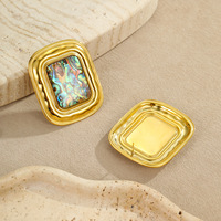 Boucles d'oreilles clipsables de style rétro antique européen et américain, en alliage de zinc plaqué or, géométriques carrées, inaltérables