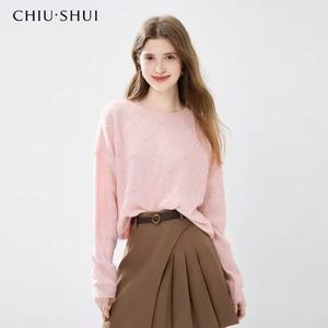 Autumn Female <span class=keywords><strong>Cashmere</strong></span> Wool Sweater Lose Rundhals ausschnitt Dünn schnitt Strick hemd mit bequemer Passform - Product Image 1