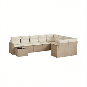 Ensemble de canapés de jardin en polyrotin beige 6 places, mobilier d'extérieur avec housses amovibles, design contemporain - Product Image 1