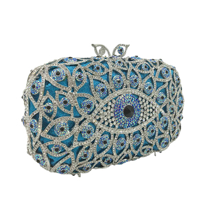 Pochette de soirée luxueuse pour femme, ornée de strass et d'un motif œil protecteur, sac à main scintillant avec pierres précieuses pour mariage et fête - Product Image 4