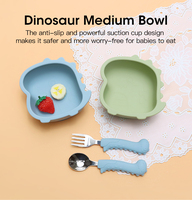 Ensemble d'alimentation pour bébé en silicone de qualité alimentaire, motif animaux de dessin animé, 5 pièces : assiette à ventouse, bol, cuillère, fourchette, tasse, 0-12 mois, sans BPA, cadeau pour nouveau-né