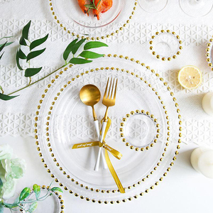 <strong>Clear</strong> Luxury <strong>Glass</strong> Wedding <strong>Plates</strong> Set Supplies Banquet <strong>Plates</strong> Party Restaurant Home <strong>Glass</strong> <strong>Gold</strong> Beaded Charger <strong>Plate</strong>
