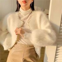 Gestricktes Oberteil Lose und faule Laternen ärmel Mantel Nagel perle Pearl Edge Sweater Frühlings-und Herbst-Strickjacke für Frauen