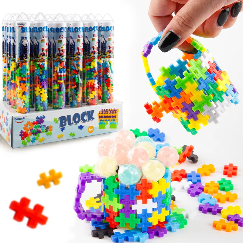 24 Tube/Box Kids Sweet Lollipop Toy costruzione in plastica mattone regalo a sorpresa 82PCS piccole particelle fai da te Building Block giocattoli di caramelle