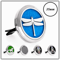 Diffuseur de voiture 35 mm en acier inoxydable 316L, motif libellule, avec clip de ventilation pour parfum de voiture et 10 tampons offerts