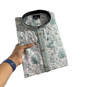 <b>MEN</b> TRADITIONAL WEAR THE PURE COTTON FABRIC WITH LUCKNOWI WORK AND DIGITAL PRINT KURTA - Product Image 1