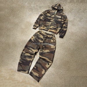 OEM Streetwear Custom Men Tracksuit Sports Zip up Hoodies and Sweatpants Set <b>Camouflage</b> 2 Piece Oversized Heavyweight Sweat Suit - Product Image 1