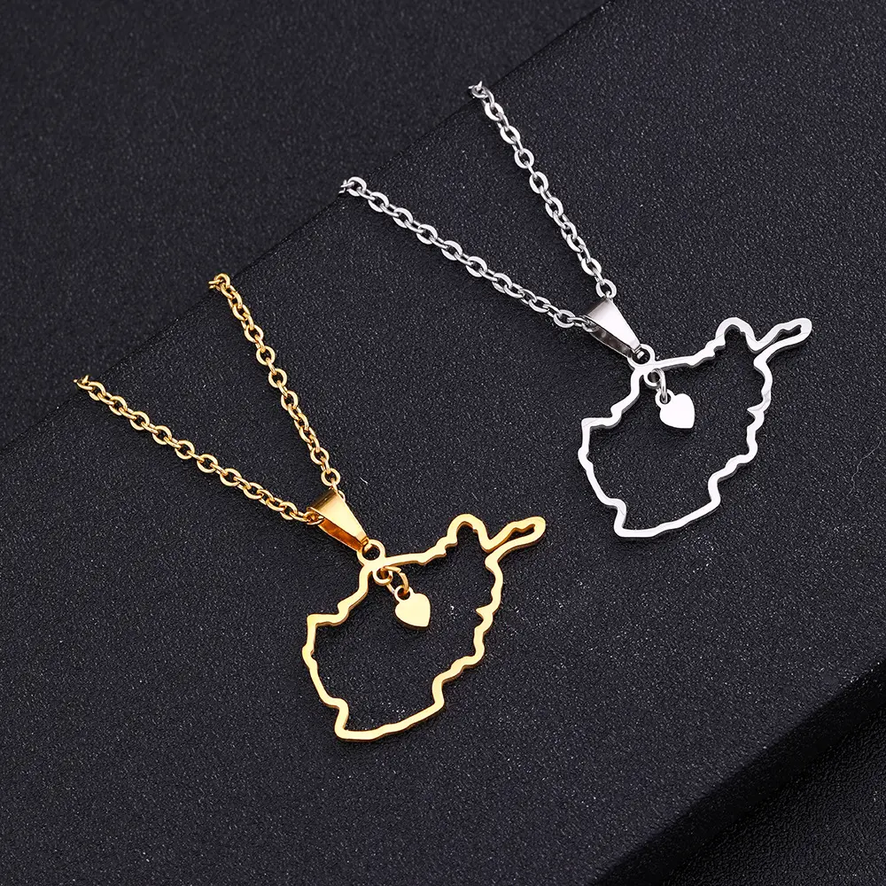 New Style Afghanistan Map With Heart Hollow Pendant Word Map Necklaces For Women
