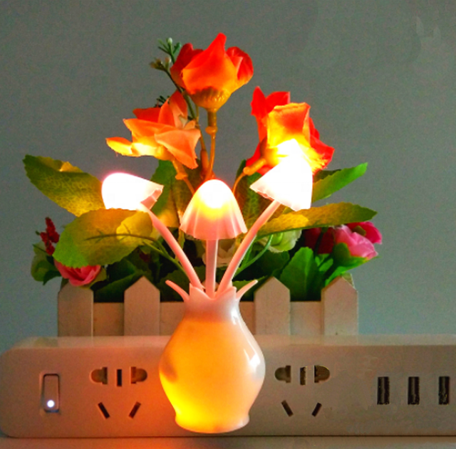 AC Plug Colorful Plants Mushroom Night Lamp Bedside Flower Night Light Led Lamp Gift