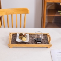 Plateau en bambou écologique et durable avec pieds de support, motif floral de vigne, incrustation en cuir, base en panneau composite pour la maison, le café et le restaurant