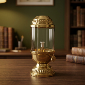Lampe à huile de luxe en laiton et verre avec mèche en coton réglable, lanterne vintage au kérosène, lampe de table décorative, lampe hurricane faite à la main - Product Image 6