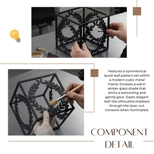 Luminaire suspendu unique en métal noir, forme carrée, avec découpe symétrique en feuille de laurier, style Elysian - Product Image 5