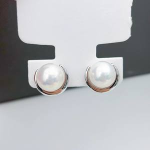 22387 Argent S925, Accessoires de perles DIY, Bijoux en argent simples, Boucles d'oreilles, Perles de 10-12 mm, Plateau vide, Boucles d'oreilles à clous tendance - Product Image 2