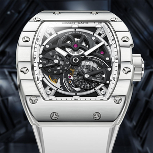 Reloj Mecánico para Hombre, Caja de Acero Inoxidable Tonneau, Correa de Silicona, Esqueleto Automático, Cristal de Zafiro, Esfera de 40 mm, Lujoso - Product Image 6