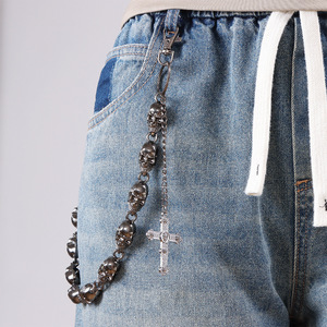 Cadena de cintura de plata tibetana con colgante de calavera y espada, cadena corporal unisex de moda, accesorio de mezclilla estilo hip hop punk para uso diario - Product Image 2