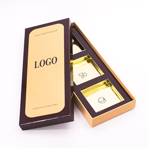 Boîte cadeau en papier avec couvercle et base, emballage de chocolat rigide avec logo estampé à chaud en or - Product Image 1