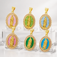 Pendentifs religieux en cuivre plaqué or avec zircon, forme ovale, coquille multicolore, Vierge Marie, pour la fabrication de bijoux