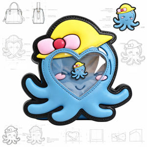 Sac bandoulière personnalisé en forme de pieuvre bleue avec décorations chapeau et nœud, fenêtre transparente en forme de cœur, sangle chaîne, sac à bandoulière pour femme - Product Image 4