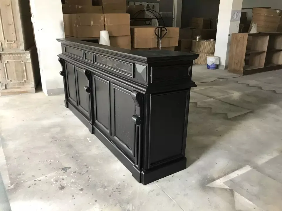 Mrs Woods Unique Dseign Recycled Solid Wood Black Painted Outdoor Event Rental Bar Counter