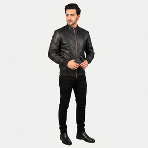 Men's High Street <b>Winter</b> Warm <b>Leather</b> <b>Jacket</b> Genuine P Quality Fashion Black Stand Collar Plain Dyed <b>jacket</b> for men - Product Image 1