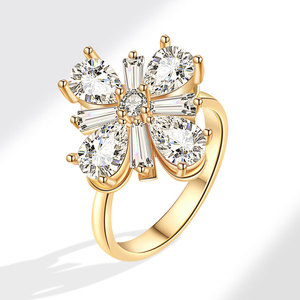 Anillo giratorio antiestrés con diseño floral, ajustable, con circonita de corte pera geométrico, chapado en oro sobre cobre, joyería para mujer - Product Image 6