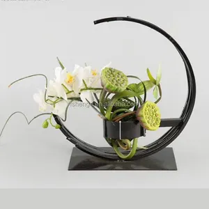 家居装饰北欧钢植物盆桌面黑色花瓶小镀锌金属花瓶