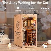 Nuevo Soporte para Libros con Diseño de Gato en la Entrada, Cabaña DIY, Casa en Miniatura Japonesa, Modelo 3D de Madera para Ensamblaje Manual, 23x18x11cm