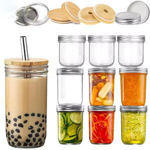 ขวดโหลแก้วเมสันขนาด10ออนซ์16ออนซ์300มล. 500มล. สำหรับบรรจุกระป๋องอาหารแยมโยเกิร์ตน้ำผลไม้ฟองชาชงเย็นพร้อมฝาปิดหลอด - Product Image 4
