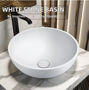 Lavabo de Piedra Artificial Blanco Brillante para Villa, Precio Económico al por Mayor, Lavabo de Encimera con Desagüe, Capacidad de 9L, Diseño Tradicional - Product Image 2