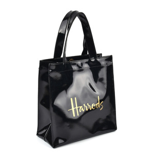 Borsa di lusso di alta qualità con stampa personalizzata in PVC Tote nera a specchio lucido in pelle sintetica impermeabile