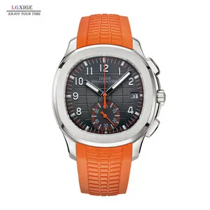 LGXIGE-reloj analógico de silicona para hombre, accesorio de pulsera de cuarzo resistente al agua con cronógrafo, complemento masculino deportivo de marca de lujo en color naranja con diseño exclusivo, modelo LG005