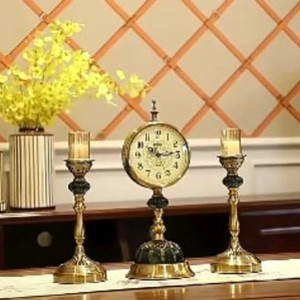 Retro Desktop Table <b>Clock</b> Circular <b>Silent</b> European Style Home Decoration Living Room Ornament Gold Base Antique Design - Product Image 4