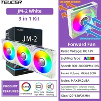 TEUCER-Kit ventilateur de refroidissement pour boîtier d'ordinateur avec effet miroir, cycle de lumière PWM 800-2000RPM, 120mm, mm