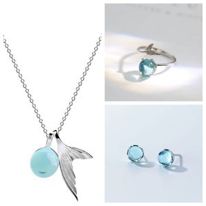 Ensemble LT-ED1119 en argent sterling 925, sirène bulle minimaliste, super féérique, design ouvert, sirène princesse, queue de poisson, larmes de sirène - Product Image 1